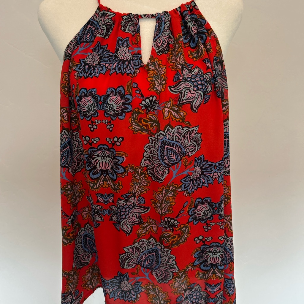 Collective Concepts Red Floral Halter Top Sleeveless Blouse Size L